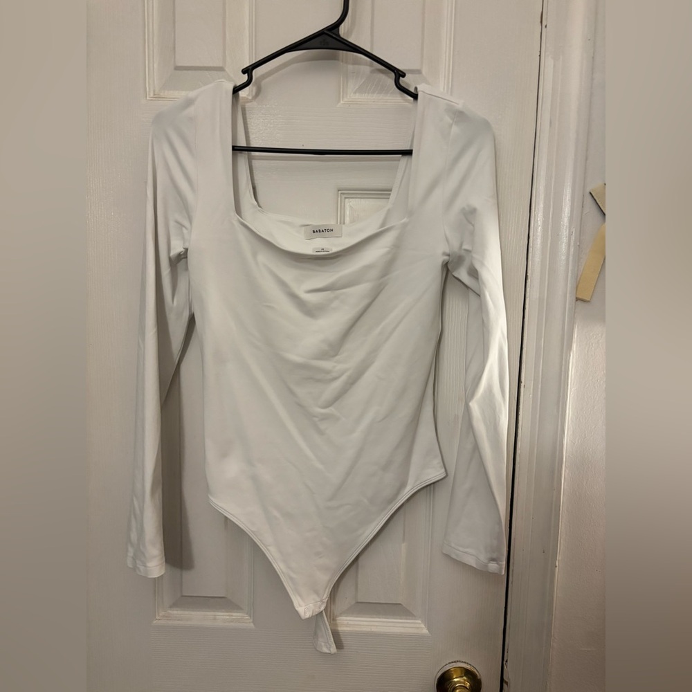 Babaton Classic Square Neck White Long Sleeve Bodysuit